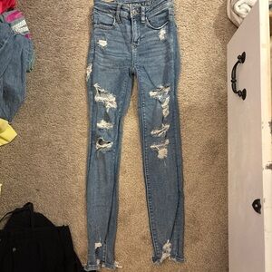 American Eagle Outfitters Light Blue Ripped Skinny Jeans